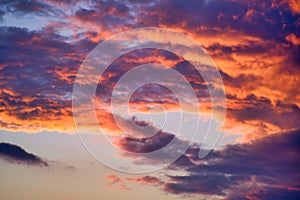 Blue sky, clouds white and beautiful. Open landscape. Twilight sky background.