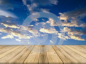Blue Sky with clouds and woodfloor