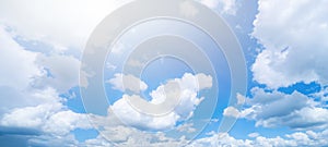 Blue sky, cloudscape background banner panorama , with clouds and sun