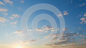 Blue sky with copyspace background with forming clouds in Summer day outdoors. Time lapse.