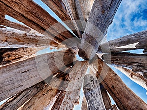 Blue Sky Through Driftwood Teepee