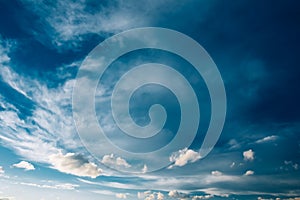 Blue Sky and Fluffy Clouds, Bright Cloudscape Background