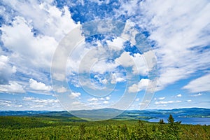 Blue sky forest mountain sumava lipno