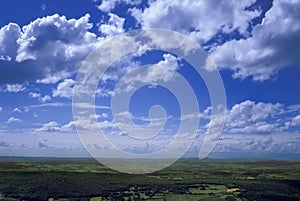 Blue sky and green hills