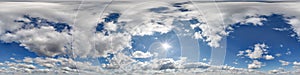 blue sky hdri 360 panorama view with clouds in equirectangular projection with zenith for use in 3d graphics as skydome photo