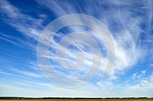 Blue sky, light clouds, Earth horizon panorama