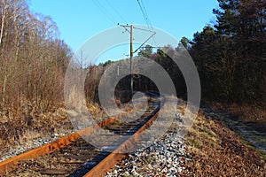 Blue sky and long railroad