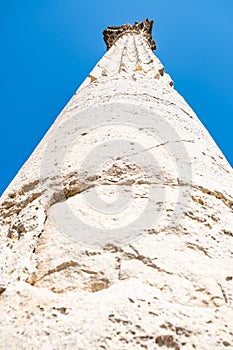 With blue sky,Marble columns of Temple of Tyche, goddess of fortune, Roman, late first century AD, Olba, Uzuncaburc