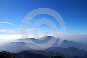 Blue sky, mountain cloud and foggy