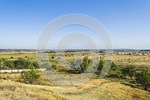 Blue sky in an open field.