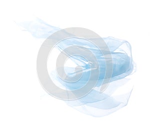 Blue sky Organza fabric flying in curve shape, Piece of textile blue sky organza fabric throw fall in air. White background