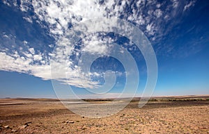 Blue sky over desertscape in Petrified Forest National Park in Arizona USA