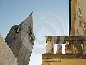 Blue sky over the Euphrasian Basilica in Porec, Istria, Croatia.