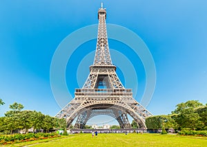 Blue sky over world famous Eiffel Tower