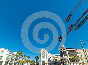 Blue sky over world famous Rodeo Drive in Los Angeles