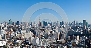 Blue sky panoramic view over downtown Tokyo