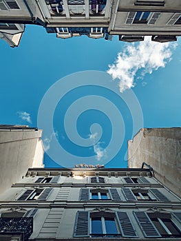 Blue sky and the parisian bulidings in the city center of Paris, france
