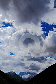 Blue sky with peacefull cotton clouds in Qinghai Tibet Plateau