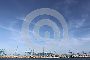 Blue sky port of algeciras ocean background