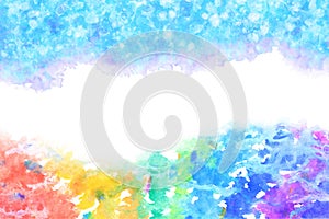 Blue sky and rainbow, natural watercolor paint texture backgroun