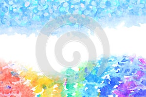 Blue sky and rainbow, natural watercolor paint texture backgroun