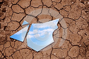 Blue sky reflected in the mirror ,Climate change concept.