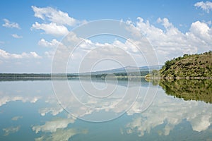 Blue sky reflected in waters of Elmenteita Lake, Kenya