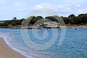 Blue sky reflecting in the waters of Barwon river in Geelong, Australia