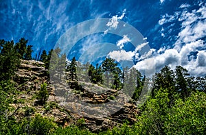 Blue sky and rocks. The picturesque nature of the Rocky Mountains. Colorado, United States