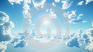 Blue Sky with Scattered Fluffy White Clouds and a Bright Sun