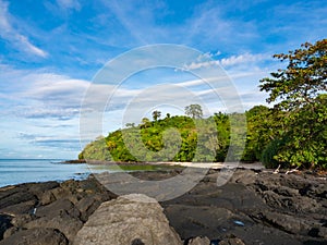 Blue sky at the sea. coral beach and blue water in daylight summer hot season in a tropical sea and beach. holiday vacation nature