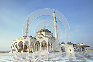 Blue Sky Sharjah Grand Mosque at Maliha Road in Sharjah, United Arab Emirates