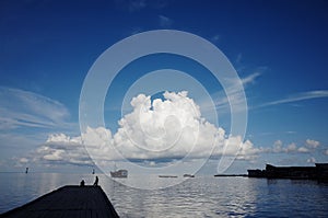 Blue Sky Shilouette Pier Cloud