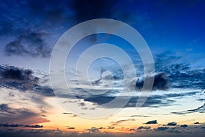 Blue sky and sun light in warm color with white cloud background