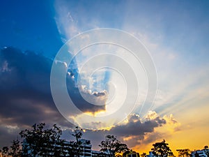 Blue sky at sunset with the cloud and sunray