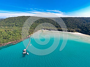 Blue sky and turqouise sea ocean at the island beside Koh Kood at the East of Thailand