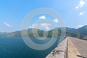 Blue sky view of vajiralongkorn dam at Kanchanaburi, Thailand