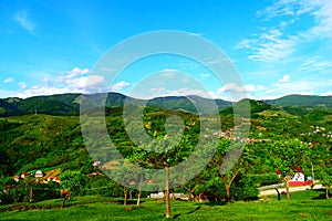 Blue sky and village