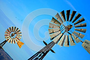 Blue Sky Vintage Old Windmill Abstract Background