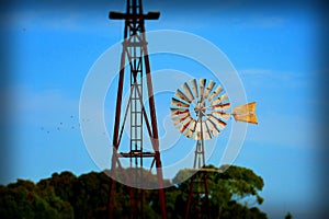 Blue Sky Vintage Windmill Abstract Background