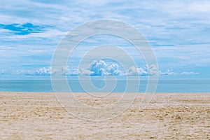 Blue sky with white cloud at sea or ocean island with sand beach.