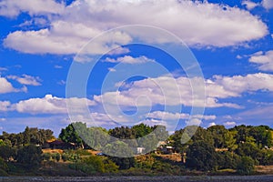 Blue sky with white clouds above Kfar Glikson, Kibbutz in the northwest Israel