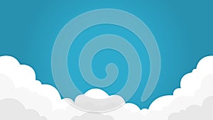 Blue sky with white clouds background. Border of clouds. Flat style simple vector illustration