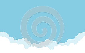 Blue sky with white clouds background. Cartoon flat style design. Vector illustration