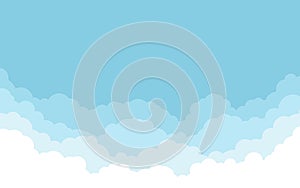 Blue sky with white clouds background. Cartoon flat style design. Vector illustration