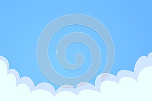 Blue sky with white clouds background. Cloud on sky, flat vector illustration with place for text.