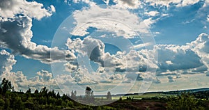 Blue sky white clouds background timelapse. Beautiful weather at cloudy heaven. Beauty of bright color, light in summer