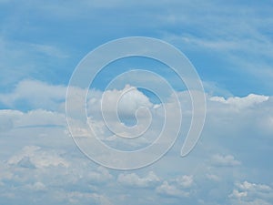 Blue sky and white clouds. It is beautiful and bright in summer. The moment of happiness and freedom