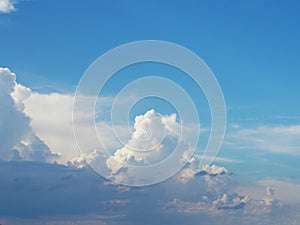 Blue sky and white clouds. It is beautiful in summer. The moment of happiness and freedom is heaven.