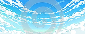 Blue Sky White Clouds Clear Sunny Day Landscape. Vector Sky in anime style.